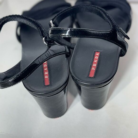 Prada Sport Black Wedge Sandals 40.5 Strappy Platform Hook & Loop Designer Shoes - Picture 7 of 11